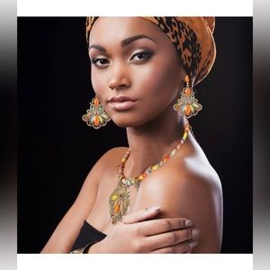 Women's Bohemian Chain Tribal Jewelry Set Handmade Geometric Charm Bib Necklace
